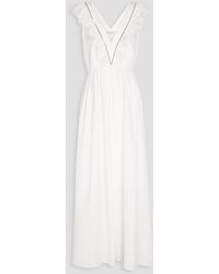 Brunello Cucinelli - Gathered Bead-embellished Cotton-blend Poplin Maxi Dress - Lyst