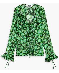 MSGM - Ruffled Printed Georgette Blouse - Lyst