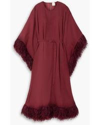 Huishan Zhang - Calista Belted Feather-trimmed Crepe Kaftan - Lyst