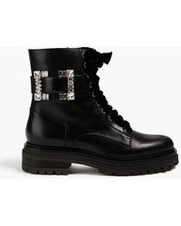 Sergio Rossi - Crystal-embellished Leather Combat Boots - Lyst