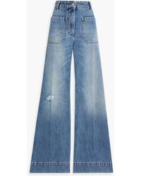 Victoria Beckham - Alina Distressed Faded High-rise Wide-leg Jeans - Lyst