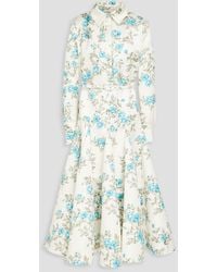 Emilia Wickstead - Marion Belted Floral-print Satin Midi Shirt Dress - Lyst