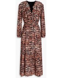 Saloni - Ginny Ruffled Printed Silk Crepe De Chine Midi Dress - Lyst