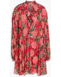 FARM Rio - Ruffled Floral-print Gauze Mini Dress - Lyst