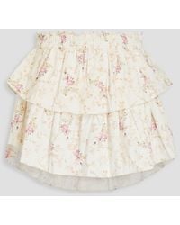 LoveShackFancy - Tiered Floral-print Cotton-twill Mini Skirt - Lyst