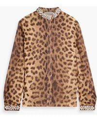 Zimmermann - Crystal-Embellished Leopard-Print Linen And Silk-Blend Gauze Blouse - Lyst