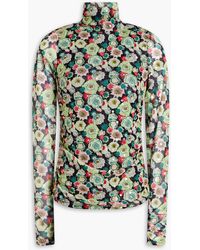 Cinq À Sept - Kiwi Embellished Ruched Printed Mesh Turtleneck Top - Lyst