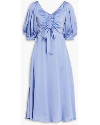 Zimmermann - Bow-detailed Ruched Washed-silk Midi Dress - Lyst