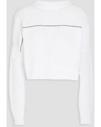 Brunello Cucinelli - Cropped Bead-embellished Ribbed Cotton Sweater - Lyst