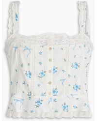 LoveShackFancy - Vietta Lace-Trimmed Embroidered Cotton-Voile Top - Lyst