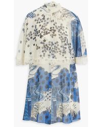 RED Valentino - Cape-effect Lace-trimmed Printed Chiffon Mini Dress - Lyst