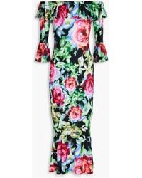 Norma Kamali - Off-the-shoulder Ruffled Floral-print Jersey Midi Dress - Lyst