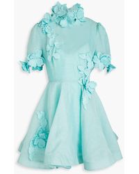 Zimmermann - Floral-appliquéd Linen And Silk-blend Mini Dress - Lyst