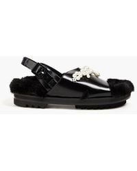 Simone Rocha - Low Trek Mbellished Faux Fur And Glossed-leather Sandals - Lyst