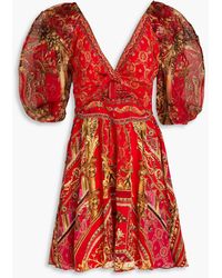 CAMILLA - Minikleid aus crêpe de chine aus seide mit print und cut-outs - Lyst
