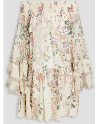 Camilla - Schulterfreies minikleid aus crêpe de chine aus seide mit floralem print - Lyst
