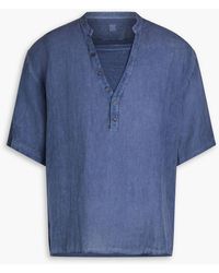 120% Lino - Jersey-paneled Slub Linen Henley Shirt - Lyst