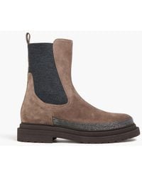 Brunello Cucinelli - Chelsea-boots aus veloursleder mit zierperlen - Lyst