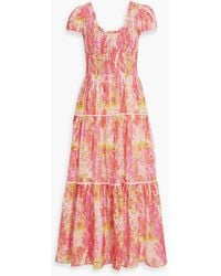 LoveShackFancy - Elisabelle maxikleid aus einer baumwoll-seidenmischung mit floralem print und raffung - Lyst