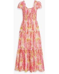 LoveShackFancy - Elisabelle Shirred Floral-print Cotton And Silk-blend Maxi Dress - Lyst