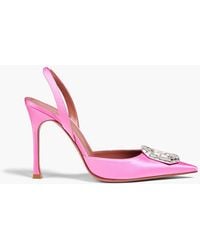 AMINA MUADDI - Camelia Crystal-embellished Satin Slingback Pumps - Lyst