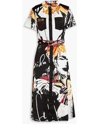 LEO LIN - Belted Printed Silk Midi Dress - Lyst