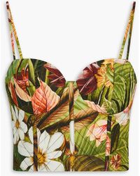 FARM Rio - Cropped Floral-print Linen-blend Jersey Bustier Top - Lyst