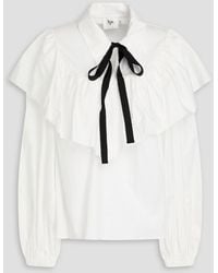 Aje. - Marie Pussy-bow Ruffled Cotton Blouse - Lyst