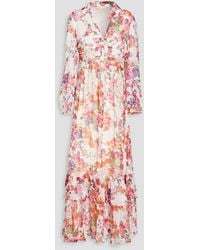 byTiMo - Gathered Floral-print Crepon Maxi Shirt Dress - Lyst