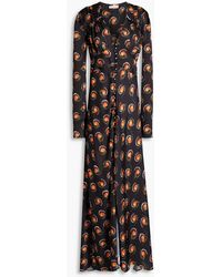 Rabanne - Gathered Printed Satin Maxi Dress - Lyst