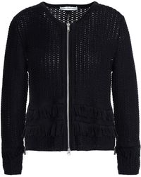 Autumn Cashmere Fringe-trimmed Ribbed-knit Cotton Sweater Black