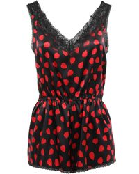 Stella McCartney Lace-trimmed Printed Silk-blend Satin Playsuit Black