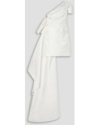 Reem Acra - One-shoulder Convertible Draped Cady Mini Dress - Lyst