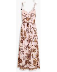 farm rio embellished floral print cotton voile maxi dress FARM RIO Crochet-trimmed printed cotton-voile maxi shirt dress