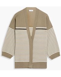Brunello Cucinelli - Bead-embellished Striped Wool, Cashmere And Silk-blend Cardigan - Lyst