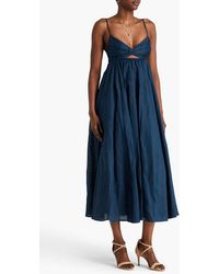zimmermann cutout knotted linen midi dress ZIMMERMANN Cutout Knotted Printed Linen Midi Dress