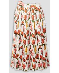 Commission - Fanny Pleated Floral-print Satin-jacquard Midi Skirt - Lyst