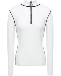 Maje Zip-detailed Ribbed Cotton-blend Jumper White
