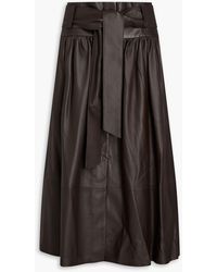 Vince - Pleated Leather Midi Skirt - Lyst