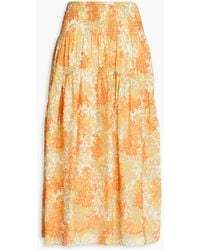 Vince - Shirred Floral-print Gauze Midi Skirt - Lyst