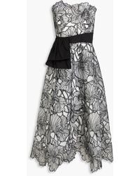 Marchesa - Strapless Taffeta-paneled Embroidered Tulle Midi Dress - Lyst