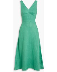 Saloni - Rachel Bow-embellished Linen Midi Dress - Lyst