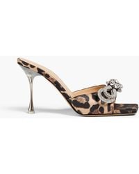 Mach & Mach - Double Bow Crystal-Embellished Leopard-Print Satin Mules - Lyst