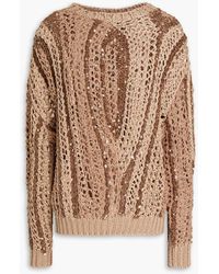 Brunello Cucinelli - Sequin-embellished Open-knit Cotton Sweater - Lyst