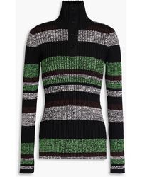 Ganni - Striped Ribbed-knit Polo Sweater - Lyst
