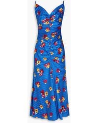 Carolina Herrera - Ruched Printed Twill Midi Dress - Lyst