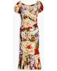Dolce & Gabbana - Floral-print Stretch Silk-crepe Midi Dress - Lyst