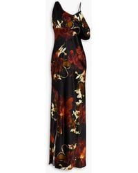 Nicholas - Schulterfreies maxikleid aus satin aus einer seidenmischung mit floralem print - Lyst
