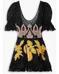 Etro - Ruffled Appliquéd Cotton-blend Lace And Crepe De Chine Mini Dress - Lyst