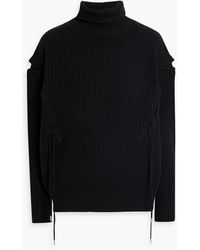 Palmer//Harding - Possibility Lace-up Ribbed Wool And Cotton-blend Turtleneck Sweater - Lyst